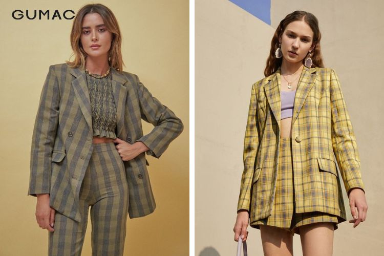 Cách phối blazer kẻ caro kèm áo croptop