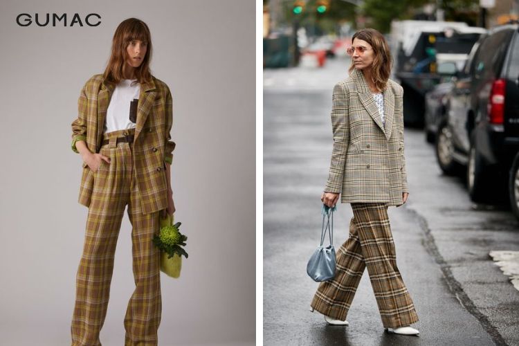 Kết hợp áo khoác blazer caro cùng quần Ton Sur Ton