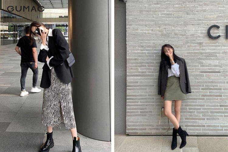 Áo blazer mix với boot cổ thấp