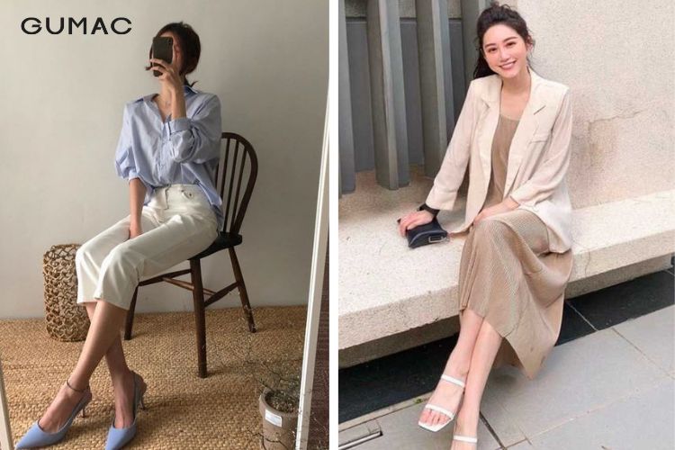 Áo blazer mix với sandals cao gót