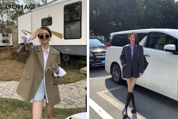 Mix áo blazer cùng áo sơ mi