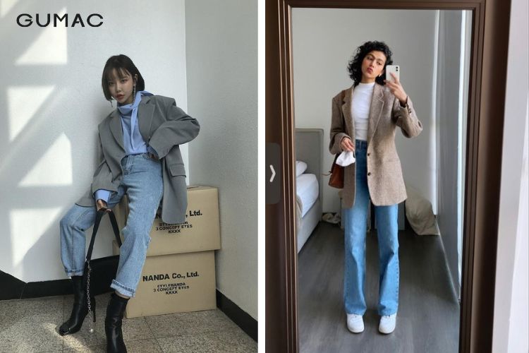 Mix quần jeans cùng áo blazer