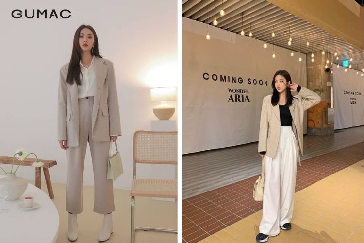 Quần tây ống rộng phối cùng áo blazer