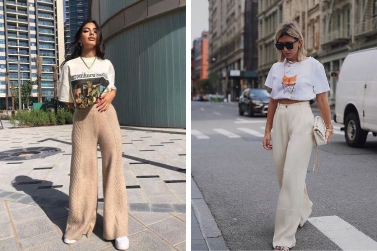 Áo thun với quần ống rộng cho người lùn