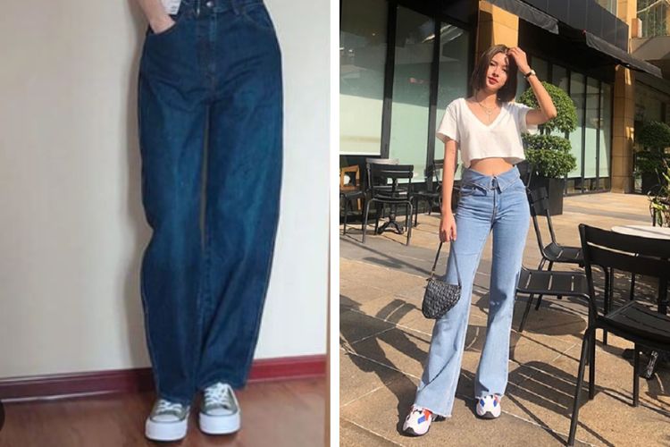 Giày thể thao với quần ống rộng