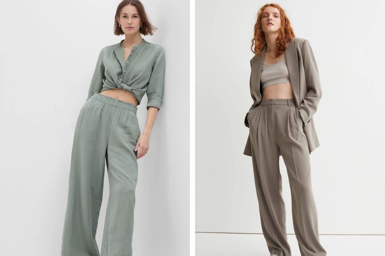 Phối đồ tone sur tone cho người lùn với quần ống rộng