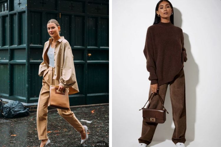 Phối túi xách nâu với các tông màu nâu khác nhau