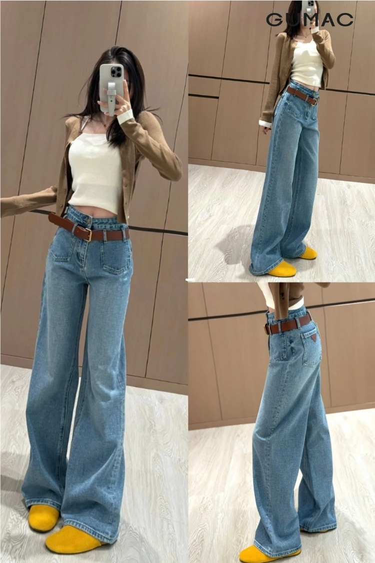 Cách phối thắt lưng với quần ống rộng và quần jean