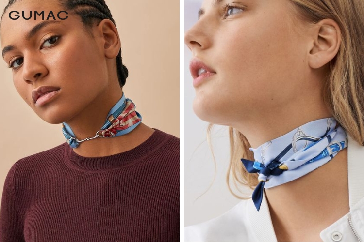 Mặc áo sơ mi với khăn vuông kiểu choker cá tính mac ao so mi voi khan vuong kieu choker ca tinh