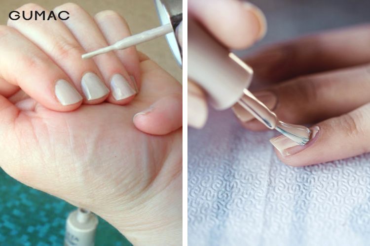 Chấm một chấm nhỏ lên phần chân móng Chấm một chấm nhỏ lên phần chân móng