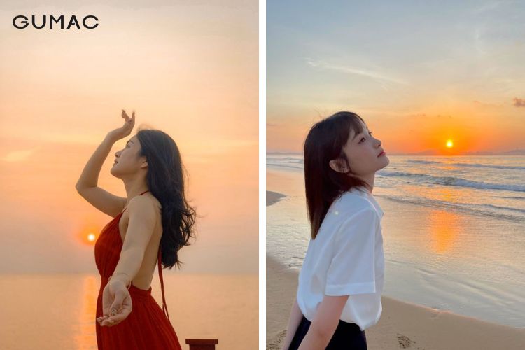 Tạo dáng chụp ảnh ở biển chất với kiểu nép mình dưới ánh mặt trời