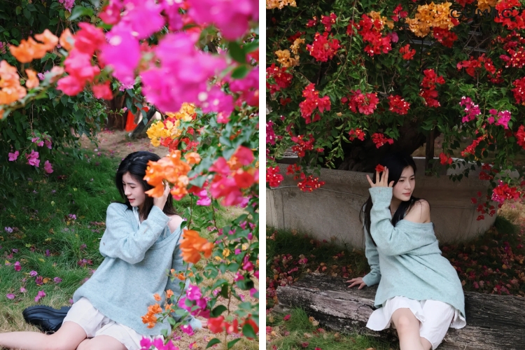 tao dang chup anh goc nghieng cung hoa giay