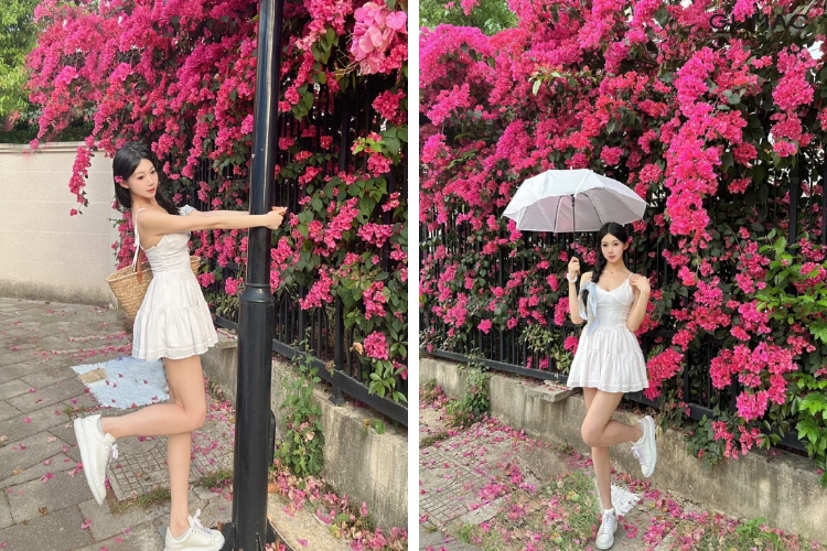 dang dung khuyu chan chup anh hoa giay dep