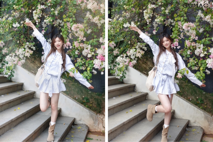 tao dang dung khuyu chan chup anh hoa giay dep