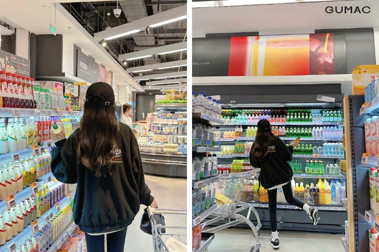 dang chup anh o siu thi tu phia sau dep