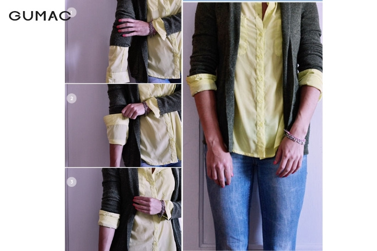Cách điệu tay áo sơ mi cùng áo Cardigan
