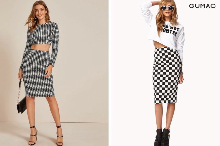 Phối chân váy bút chì caro với áo croptop
