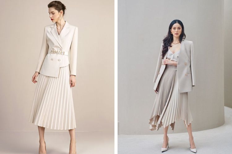 Áo blazer với chân váy chữ A Áo blazer với chân váy chữ A