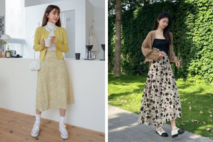 Chân váy chữ A mix áo cardigan Chân váy chữ A mix áo cardigan