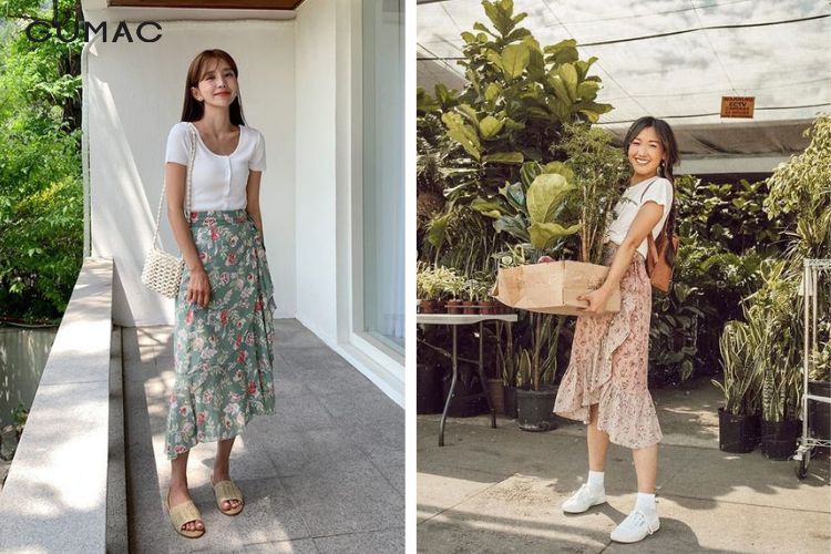 Chân váy nhí dáng đắp vạt