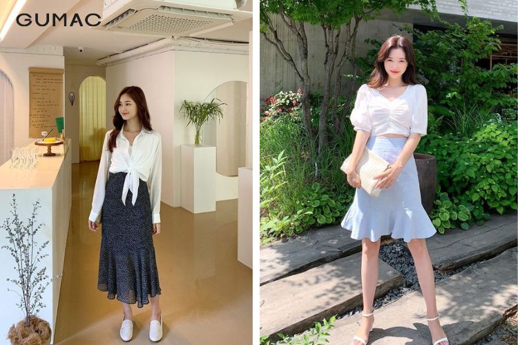 Phối chân váy hoa nhí cùng áo blouse