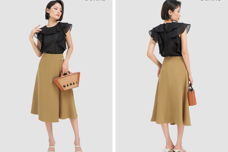 Set áo len chân váy nâu | Shopee Việt Nam
