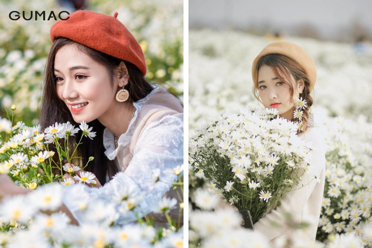 Áo len trễ vai và mũ nồi sành điệu