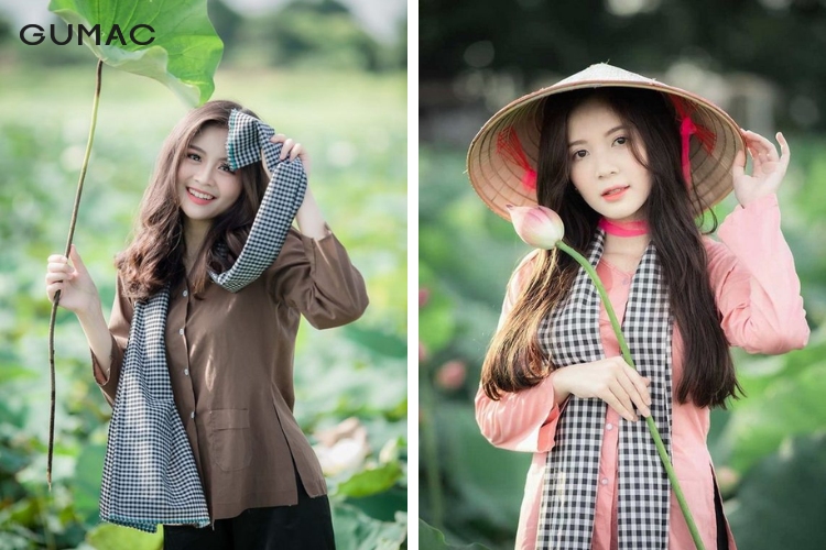 Chụp ảnh với sen nên mặc gì - áo bà ba truyền thống