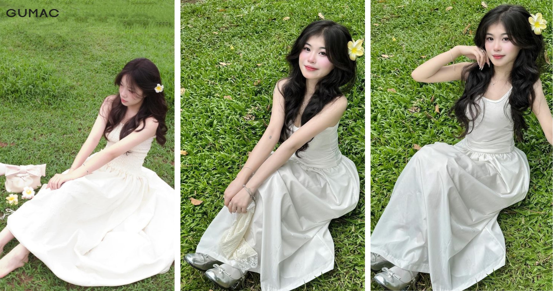 concept chup anh nang tho cung tham co xanh