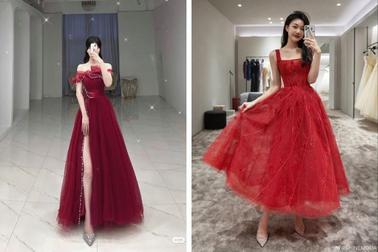 Phối đầm đỏ với màu ánh kim
