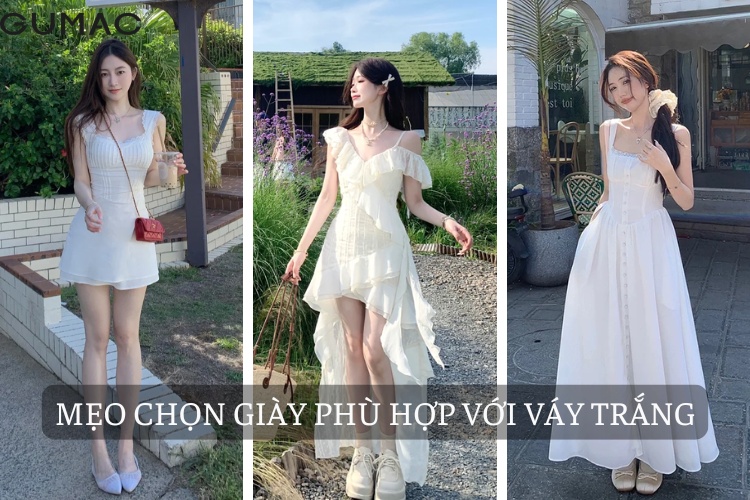 Meo chon giay phu hop voi vay dam mau trang