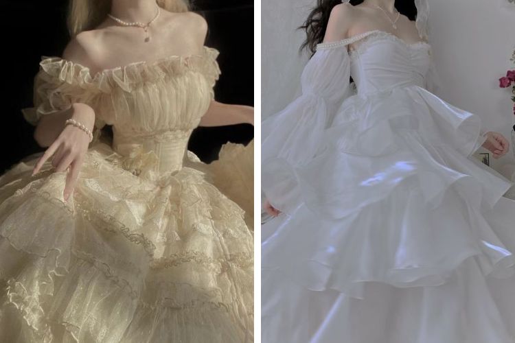 Váy đầm công chúa dự tiệc cưới dáng xòe bigsize mẫu mới siêu hot giá rẻ  đẹp, mẫu váy đầm tiểu thư cổ U tay nơ màu trắng tinh khôi thanh lịch