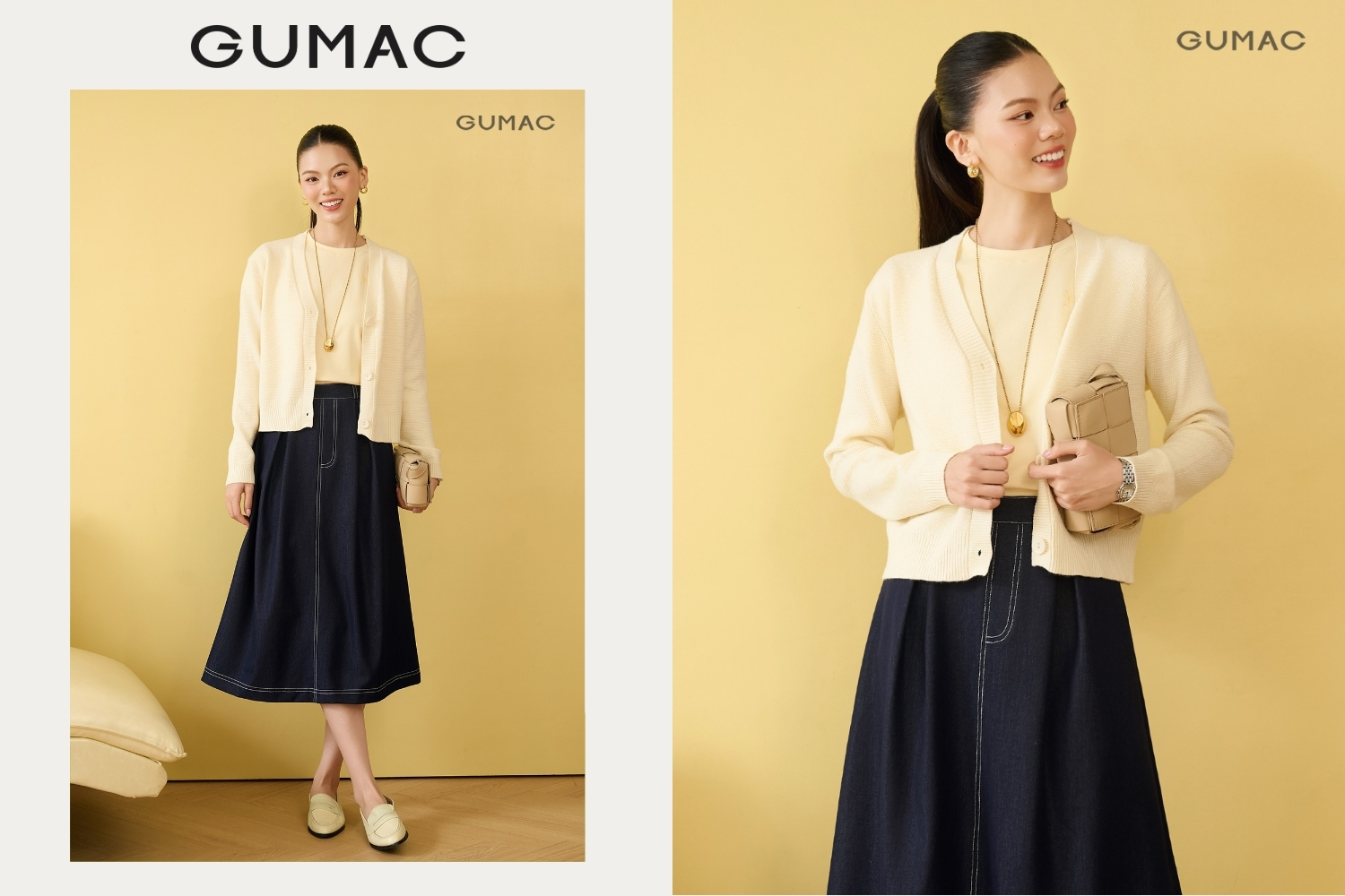 ao cardigan mix chan vay gumac cho mua dong o dai loan dep