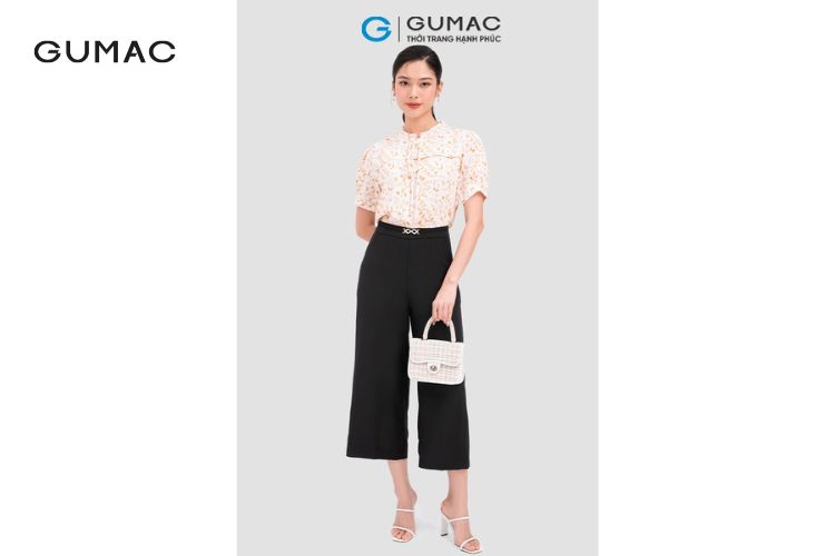 Quần họa tiết phối áo sơ mi trắng