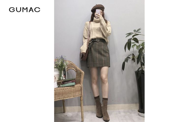 Áo len phối chân váy chữ A