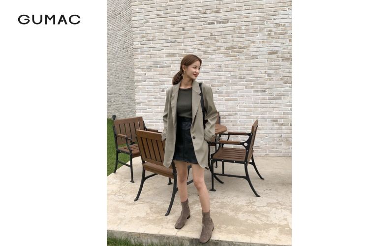 Blazer mix chân váy da