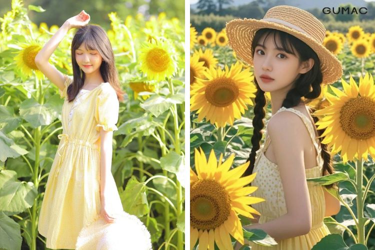 di vuon hoa huong duong nen mac gi de co nhung buc anh dep