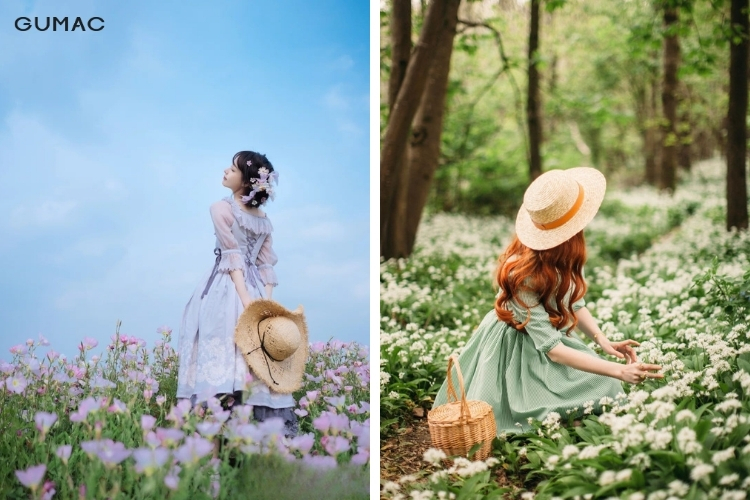 di vuon hoa voi vay voan nhe nhang