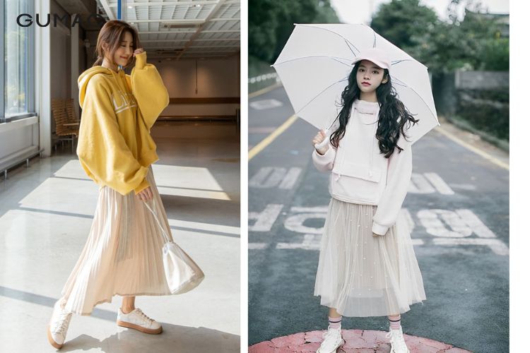 5 cách phối áo hoodie với chân váy dài chuẩn Fashionista
