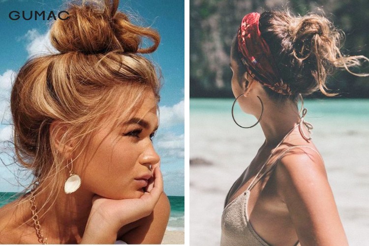 Tóc búi kiểu củ tỏi dễ thương đi biển