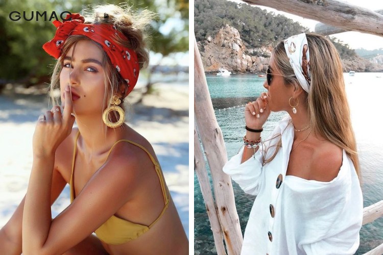 Kiểu tóc đi biển cùng khăn vuông turban