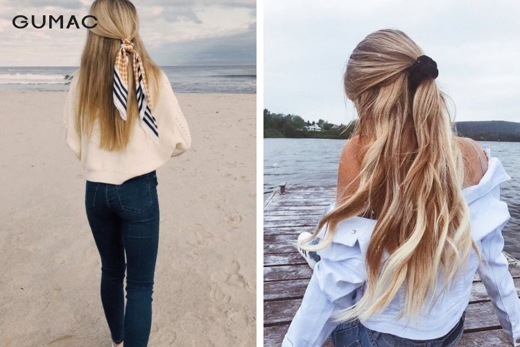 Tóc cột nửa đầu tươi tắn đi chơi biển mùa hè