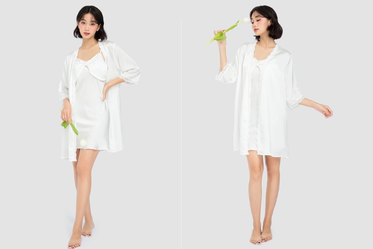 Áo khoác lụa phối ren