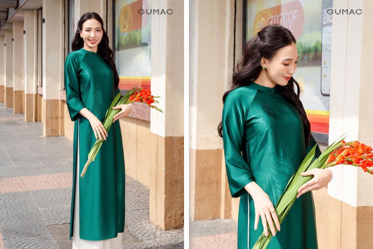 mặc áo dài mang bông tai đính ngọc