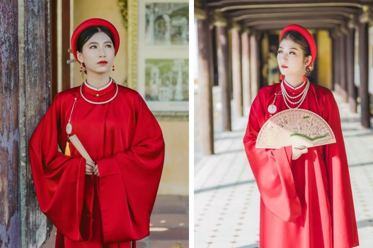 ao dai mau do voi khuyen tai