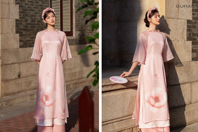 áo dài cách tân hoa cổ tròn tay lỡ