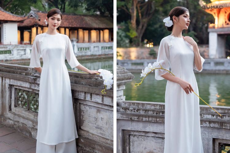 áo dài trắng cổ tròn tay lỡ