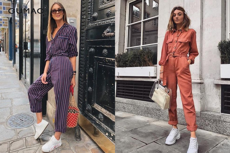 Jumpsuit dài đi giày sneaker 