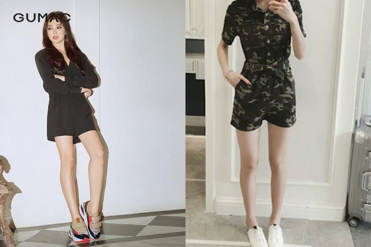Mặc jumpsuit đi giày thể thao 