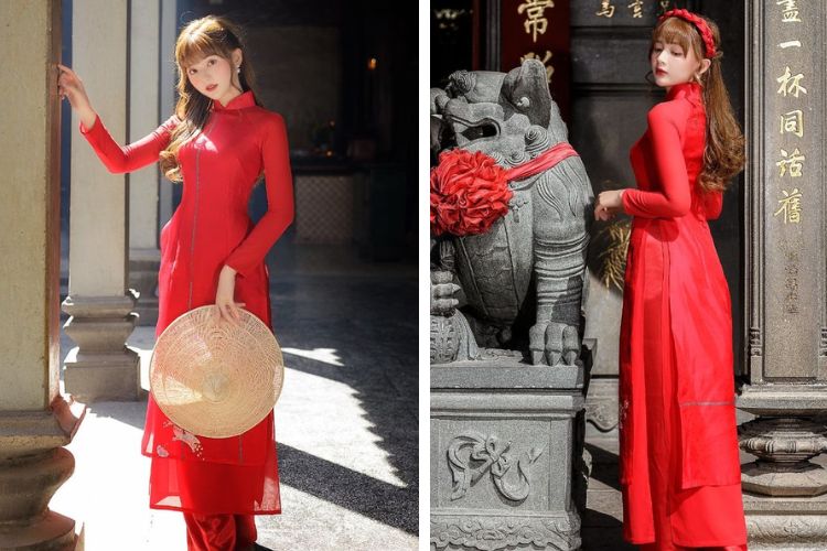 mẫu áo dài đỏ đẹp